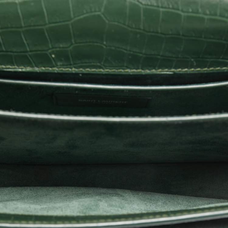 Pre Owned Saint Laurent Green Croc Embossed Leather Medium Sunset Shoulder Bag