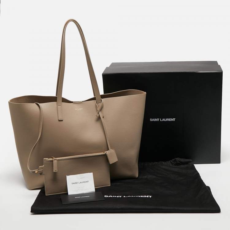 Pre Owned Saint Laurent Beige Leather E/W Shopper Tote