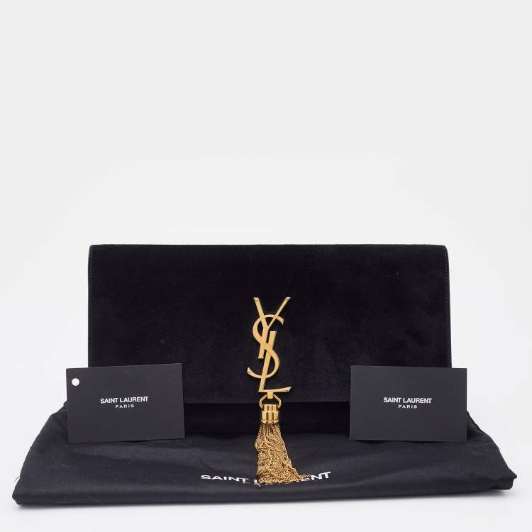Pre Owned Saint Laurent Black Suede Kate Tassel Clutch