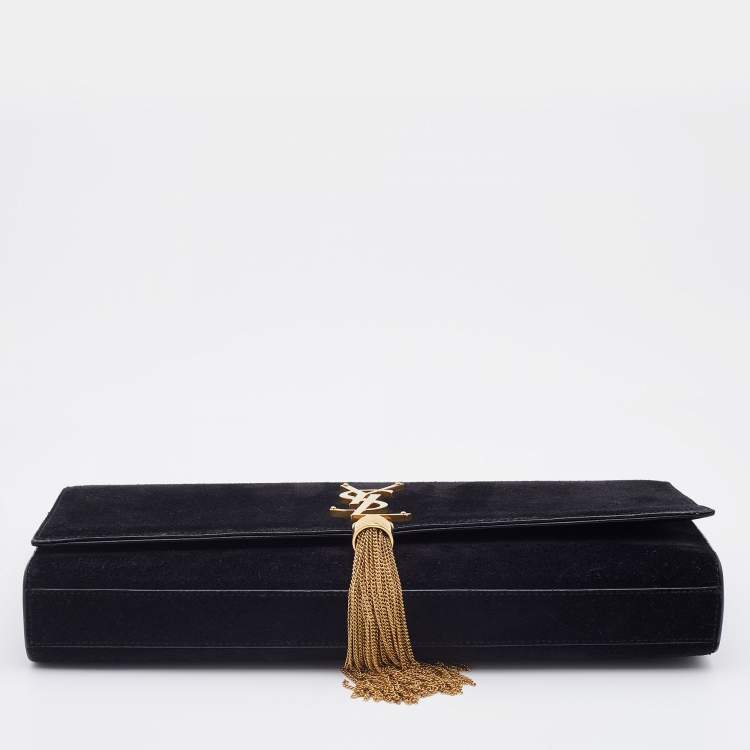 Pre Owned Saint Laurent Black Suede Kate Tassel Clutch