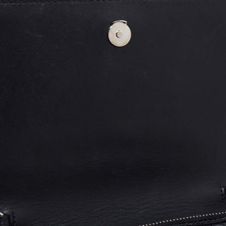 Pre Owned Saint Laurent Black Croc Embossed Leather Small Sunset Shoulder Bag