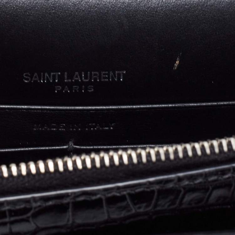 Pre Owned Saint Laurent Black Croc Embossed Leather Small Sunset Shoulder Bag