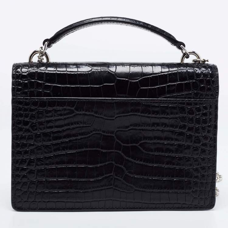 Pre Owned Saint Laurent Black Croc Embossed Leather Small Sunset Shoulder Bag