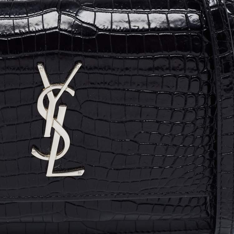 Pre Owned Saint Laurent Black Croc Embossed Leather Small Sunset Shoulder Bag