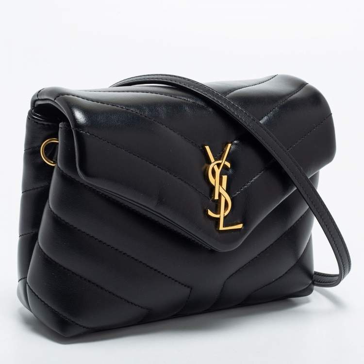 Pre Owned Saint Laurent Black Matelassé Leather Toy Loulou Crossbody Bag