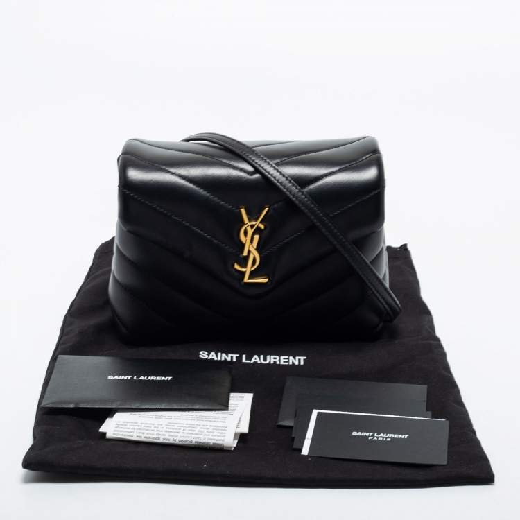 Pre Owned Saint Laurent Black Matelassé Leather Toy Loulou Crossbody Bag