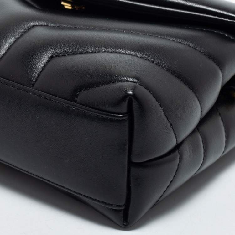 Pre Owned Saint Laurent Black Matelassé Leather Toy Loulou Crossbody Bag