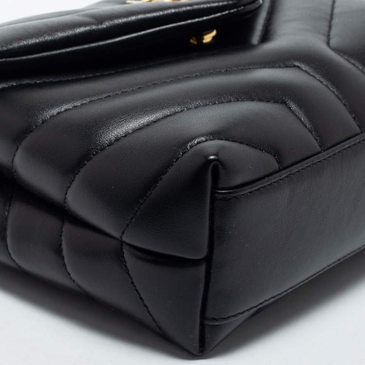 Pre Owned Saint Laurent Black Matelassé Leather Toy Loulou Crossbody Bag