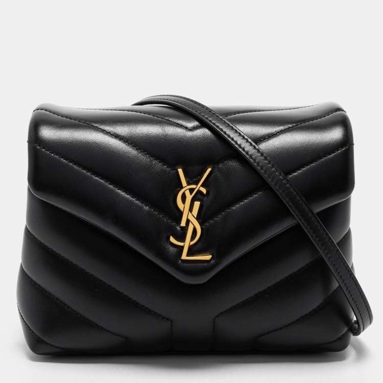 Pre Owned Saint Laurent Black Matelassé Leather Toy Loulou Crossbody Bag