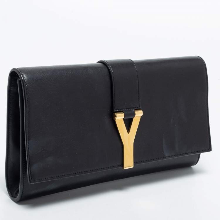 مملوكة مسبقًا Saint Laurent  Black Leather Ligne Y Clutch