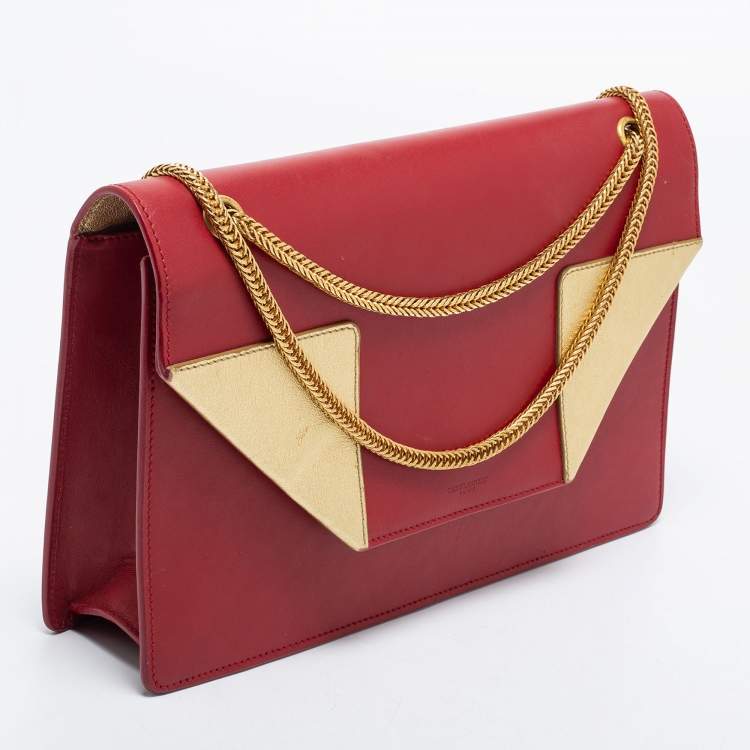 Pre Owned Saint Laurent Red/Gold Leather Medium Betty Shoulder Bag