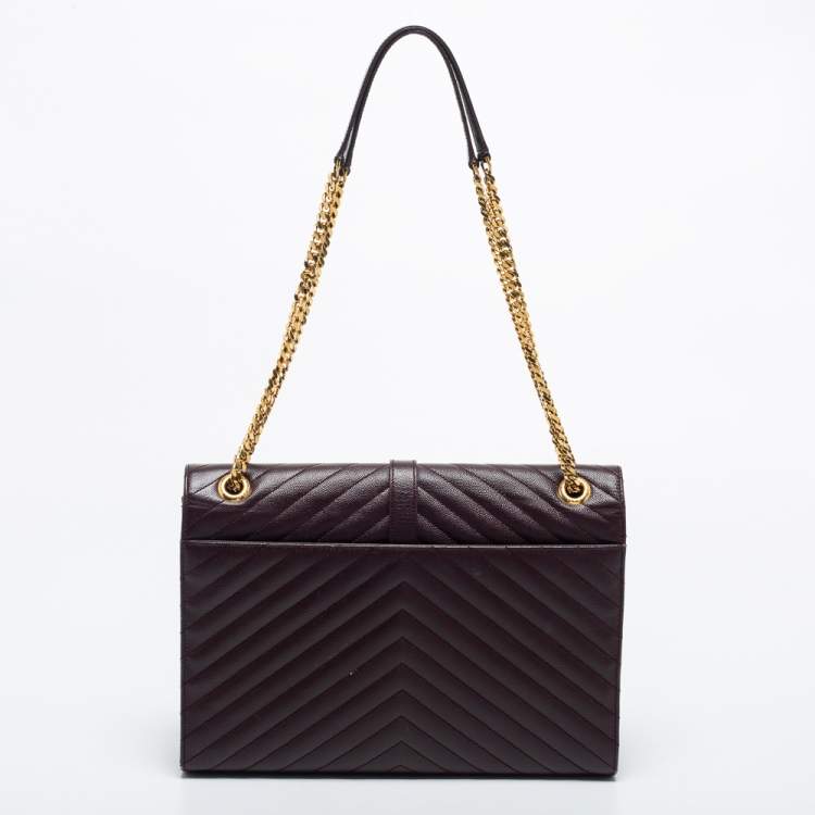 Pre Owned Saint Laurent Burgundy Matelassé Leather Large Monogram Envelope Shoulder Bag