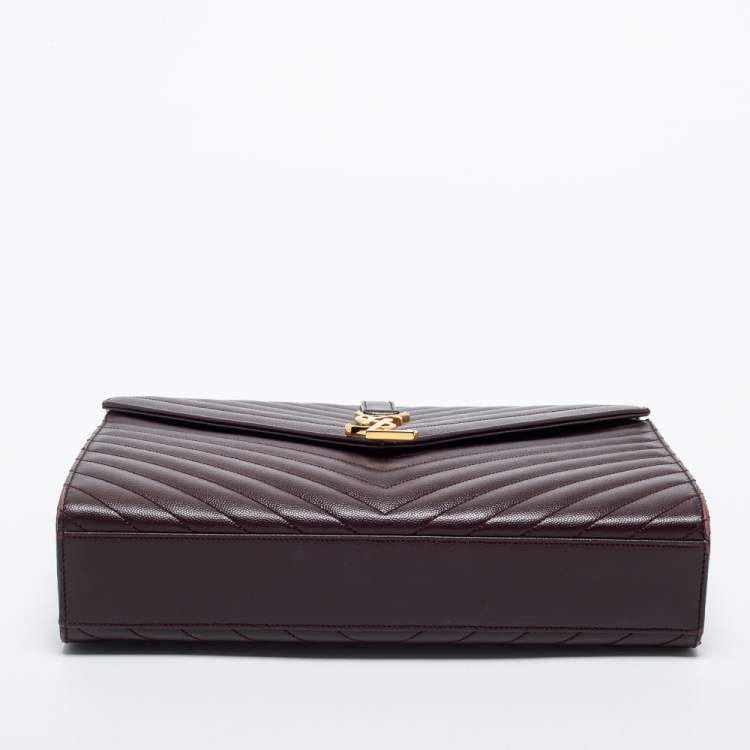 Pre Owned Saint Laurent Burgundy Matelassé Leather Large Monogram Envelope Shoulder Bag