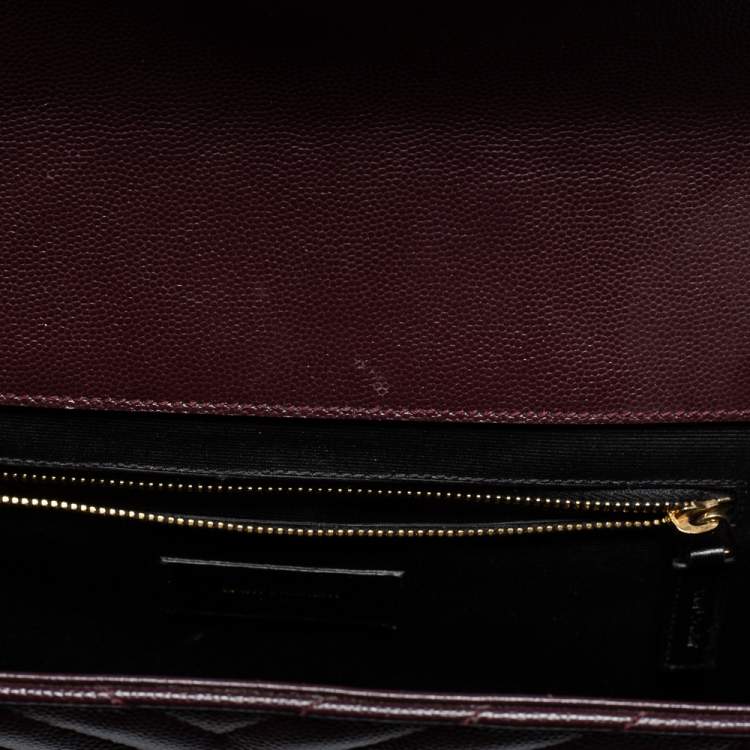 Pre Owned Saint Laurent Burgundy Matelassé Leather Large Monogram Envelope Shoulder Bag