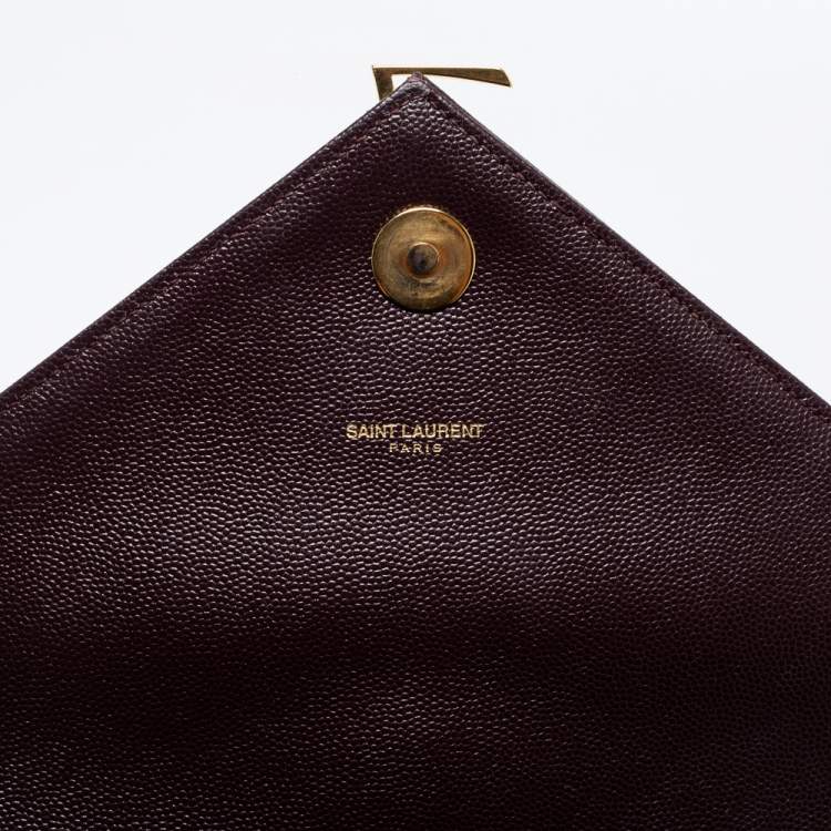 Pre Owned Saint Laurent Burgundy Matelassé Leather Large Monogram Envelope Shoulder Bag