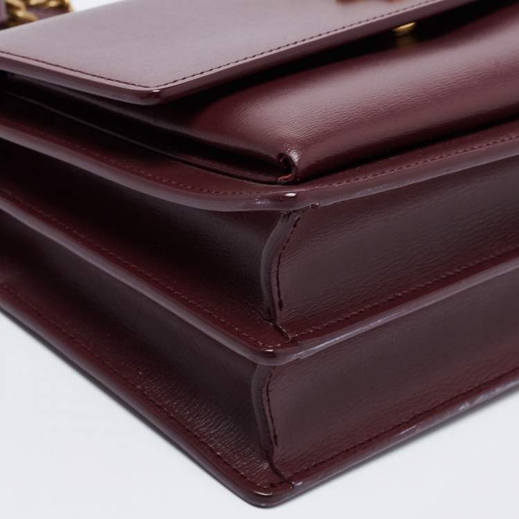 Pre Owned Saint Laurent Burgundy Leather Medium Sunset Shoulder Bag