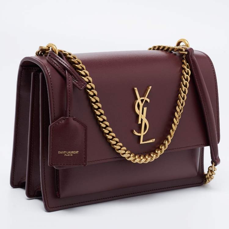 Pre Owned Saint Laurent Burgundy Leather Medium Sunset Shoulder Bag