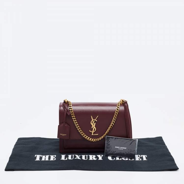 Pre Owned Saint Laurent Burgundy Leather Medium Sunset Shoulder Bag