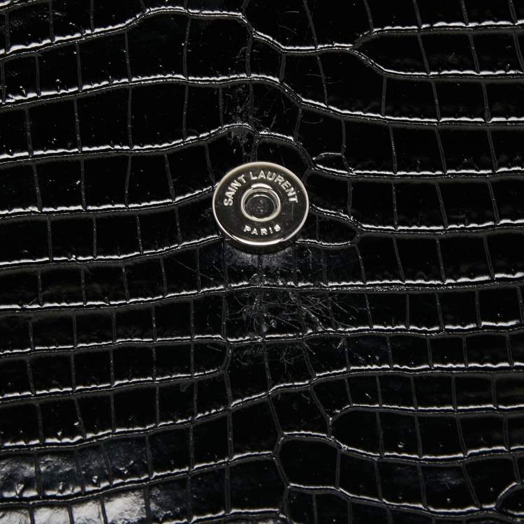 Pre Owned Saint Laurent Black Croc Embossed Leather Large Sunset Shoulder Bag