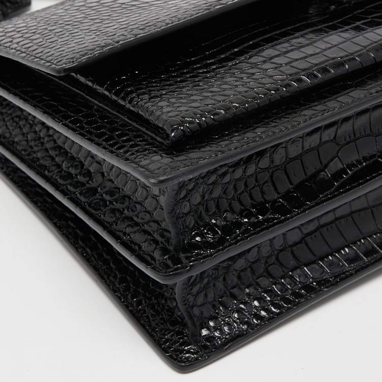 Pre Owned Saint Laurent Black Croc Embossed Leather Large Sunset Shoulder Bag