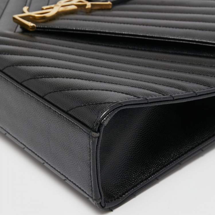 Pre Owned Saint Laurent Black Matelasse Leather Large Monogram Envelope Shoulder Bag