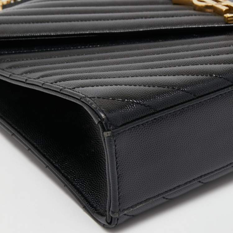 Pre Owned Saint Laurent Black Matelasse Leather Large Monogram Envelope Shoulder Bag