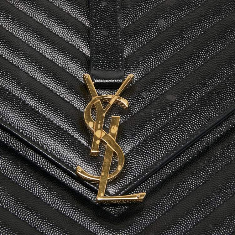 Pre Owned Saint Laurent Black Matelasse Leather Large Monogram Envelope Shoulder Bag