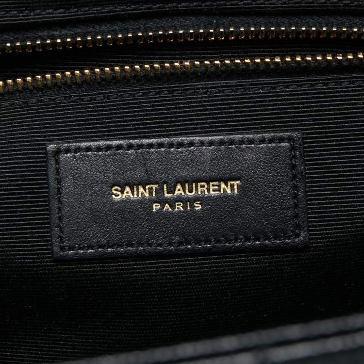Pre Owned Saint Laurent Black Matelasse Leather Large Monogram Envelope Shoulder Bag