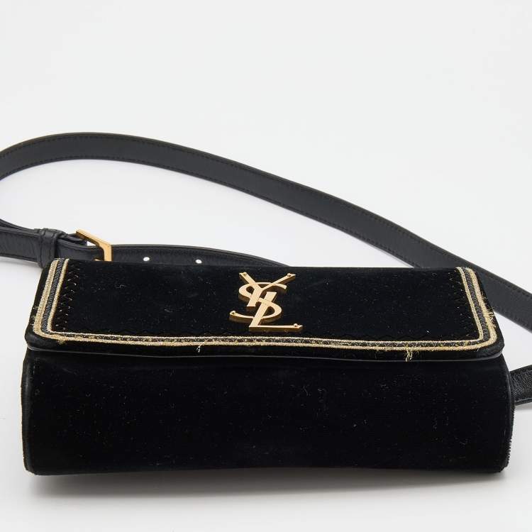 Pre Owned Saint Laurent Black Velvet and Leather Kate Belt Bag