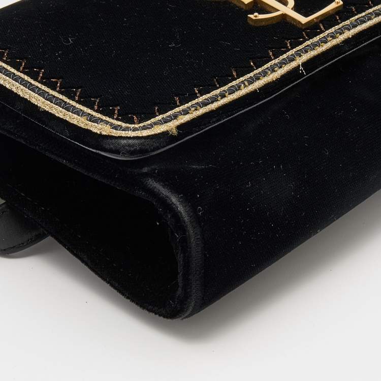 Pre Owned Saint Laurent Black Velvet and Leather Kate Belt Bag