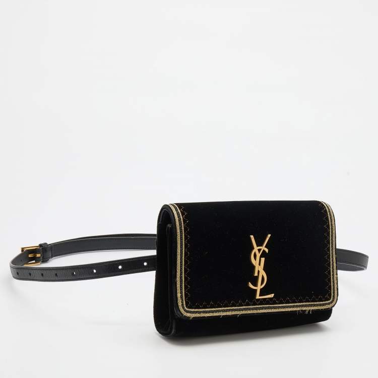 Pre Owned Saint Laurent Black Velvet and Leather Kate Belt Bag