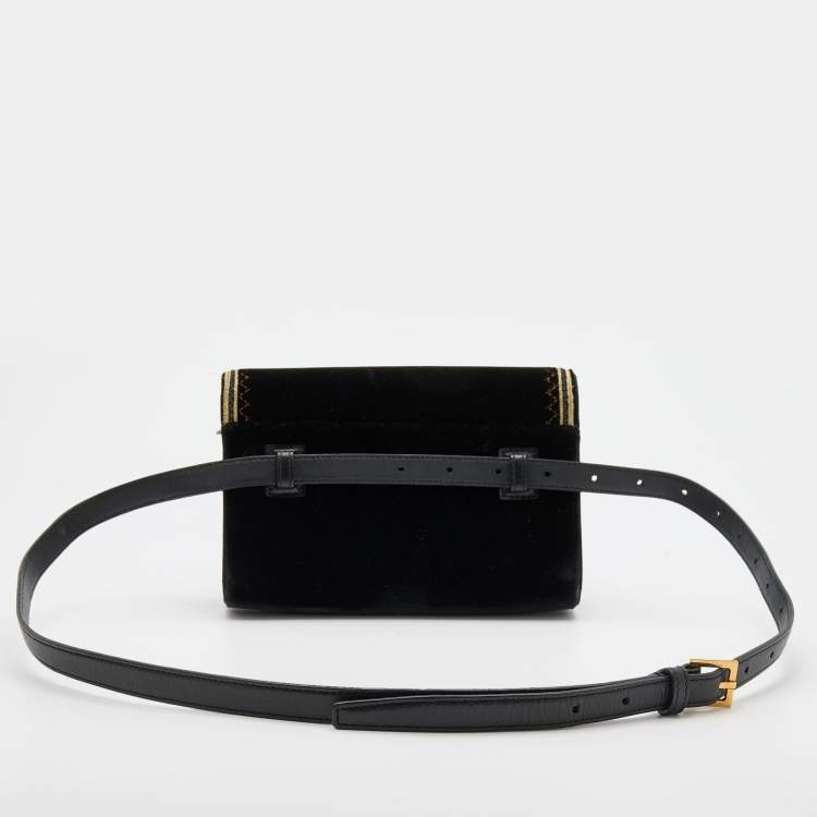 Pre Owned Saint Laurent Black Velvet and Leather Kate Belt Bag