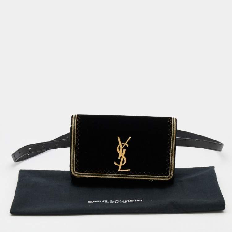 Pre Owned Saint Laurent Black Velvet and Leather Kate Belt Bag