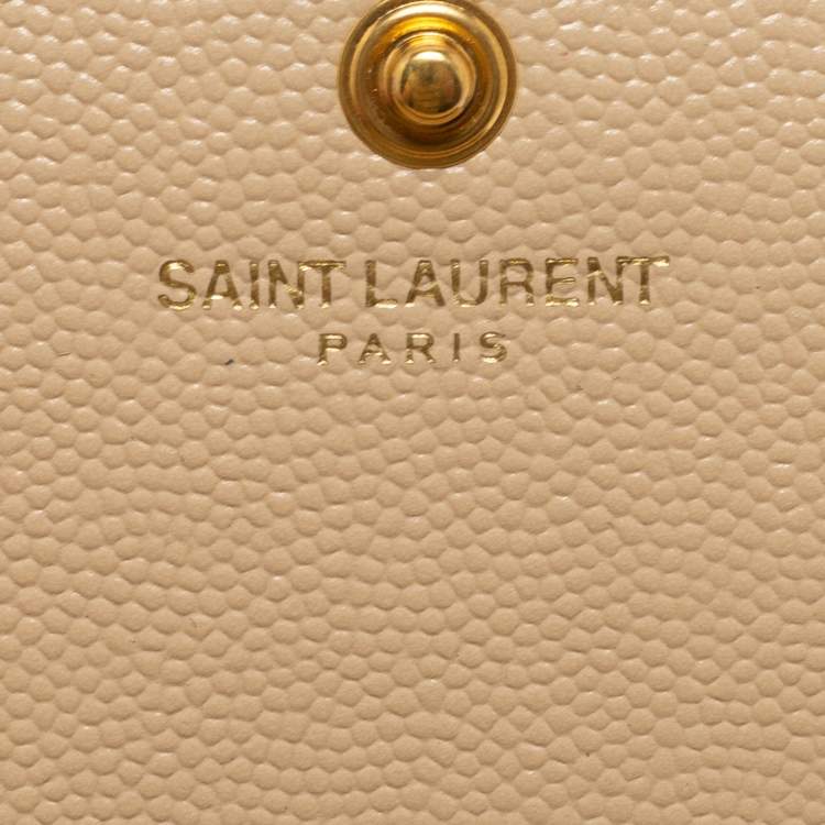Pre Owned Saint Laurent Beige Matelasse Leather Monogram Envelope Wallet on Chain