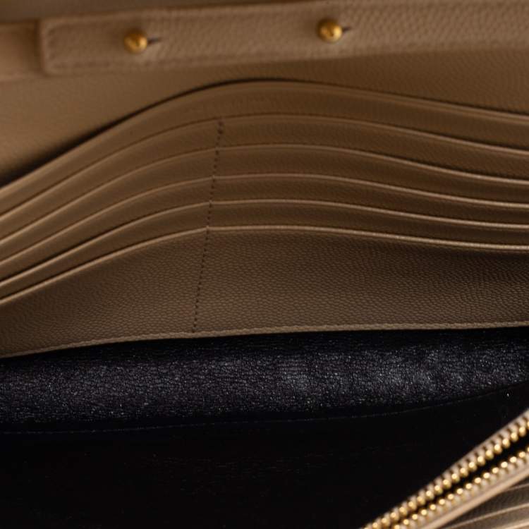 Pre Owned Saint Laurent Beige Matelasse Leather Monogram Envelope Wallet on Chain
