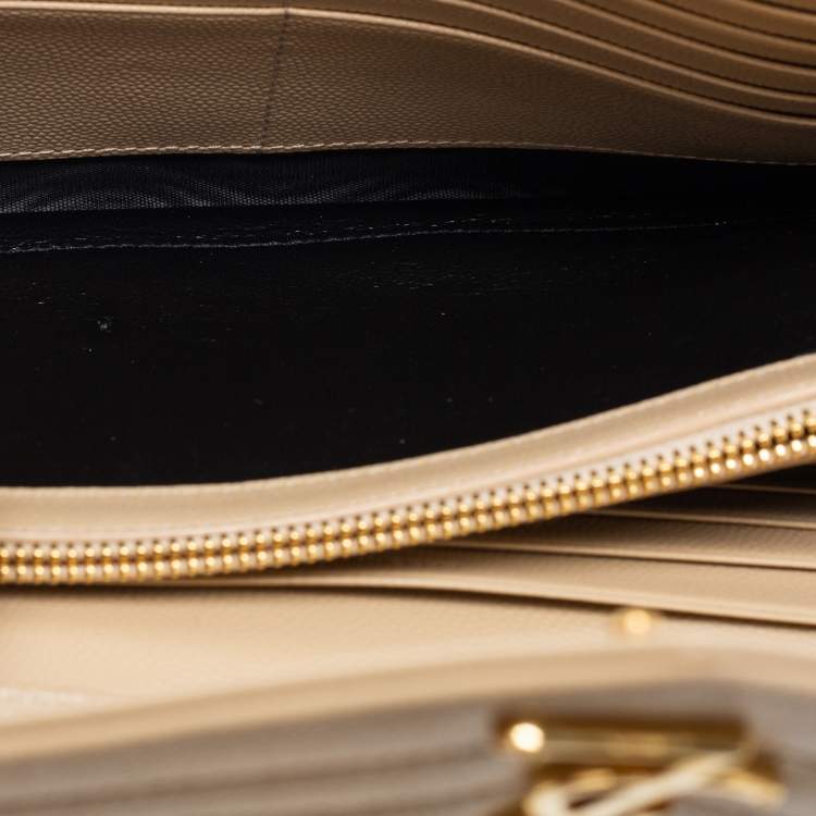Pre Owned Saint Laurent Beige Matelasse Leather Monogram Envelope Wallet on Chain