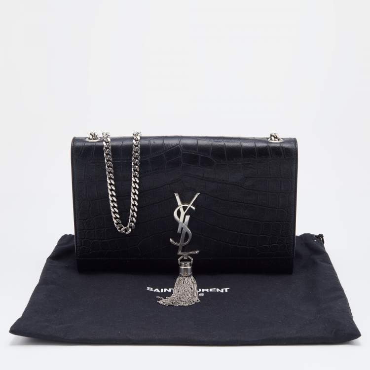 مملوكة مسبقًا Saint Laurent Black Croc Embossed Leather Medium Kate Chain Crossbody Bag