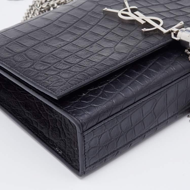 مملوكة مسب�قًا Saint Laurent Black Croc Embossed Leather Medium Kate Chain Crossbody Bag