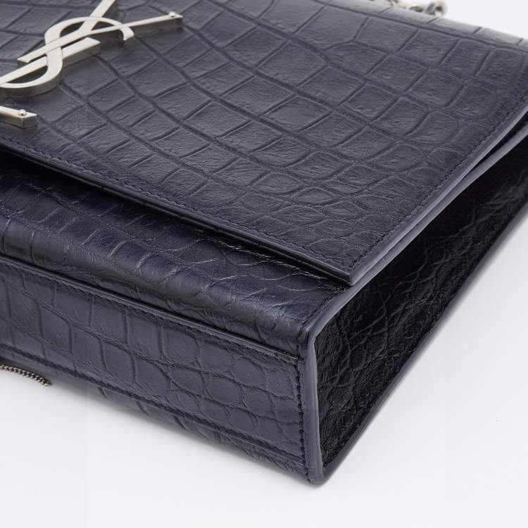 مملوكة مسبقًا Saint Laurent Black Croc Embossed Leather Medium Kate Chain Crossbody Bag