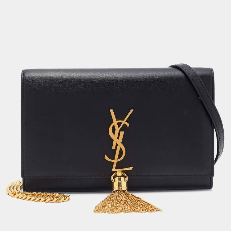 Pre Owned Saint Laurent Black Leather Kate Wallet on Chain