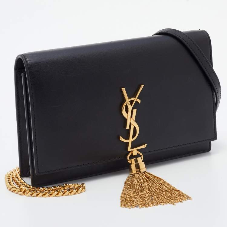 Pre Owned Saint Laurent Black Leather Kate Wallet on Chain