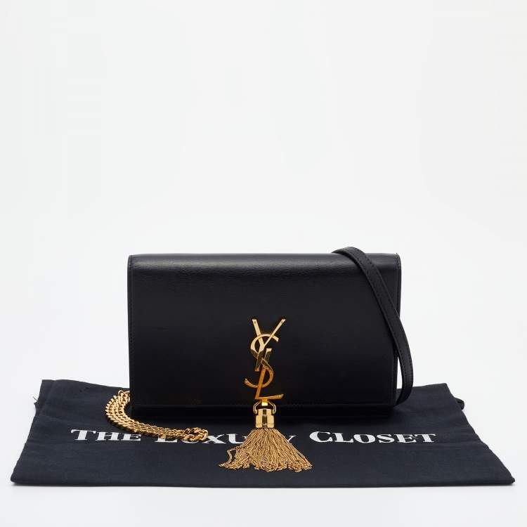 Pre Owned Saint Laurent Black Leather Kate Wallet on Chain
