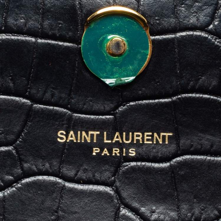Pre Owned Saint Laurent Black Croc Embossed Leather Medium Kate Tassel Shoulder Bag