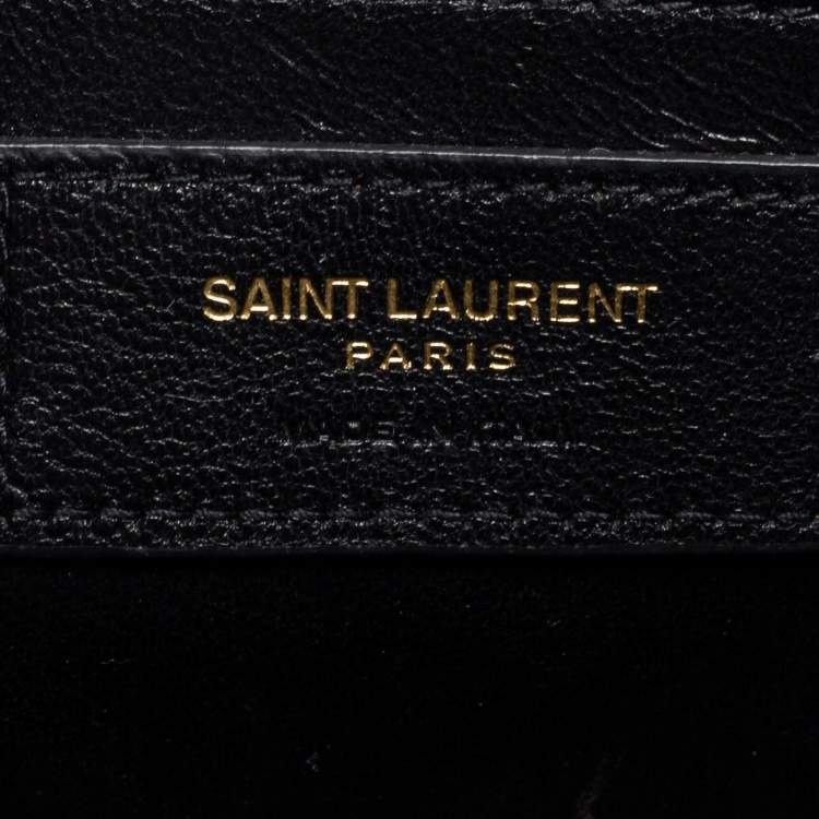 Pre Owned Saint Laurent Black Croc Embossed Leather Medium Kate Tassel Shoulder Bag