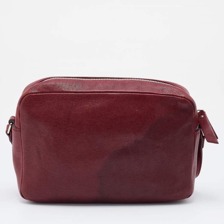 Pre Owned Saint Laurent Red Leather Small Monogram Lou Camera Bag