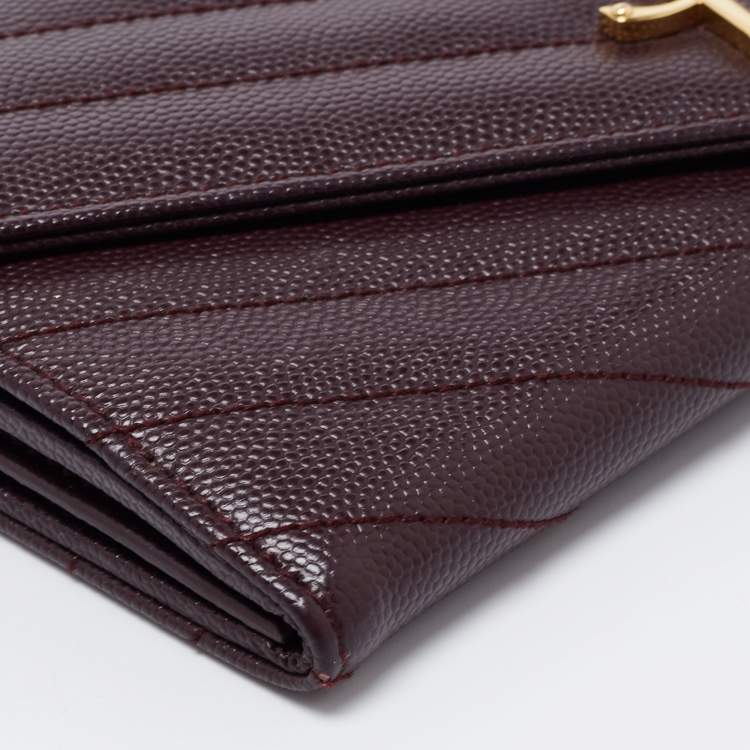 Pre Owned Saint Laurent Burgundy Matelassé Leather Monogram Flap Continental Wallet