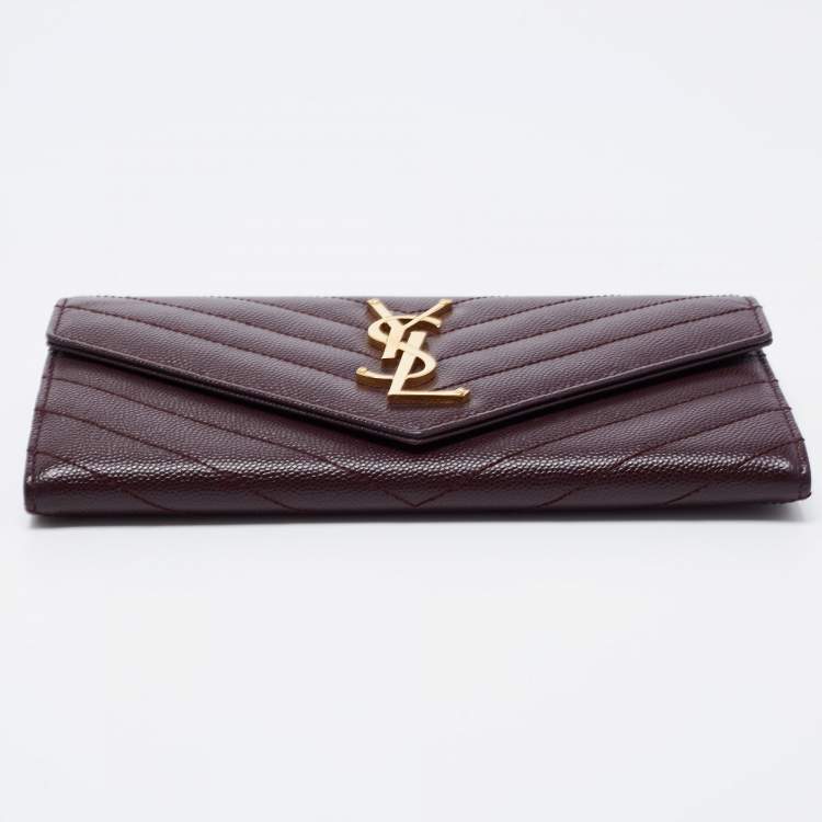 Pre Owned Saint Laurent Burgundy Matelassé Leather Monogram Flap Continental Wallet