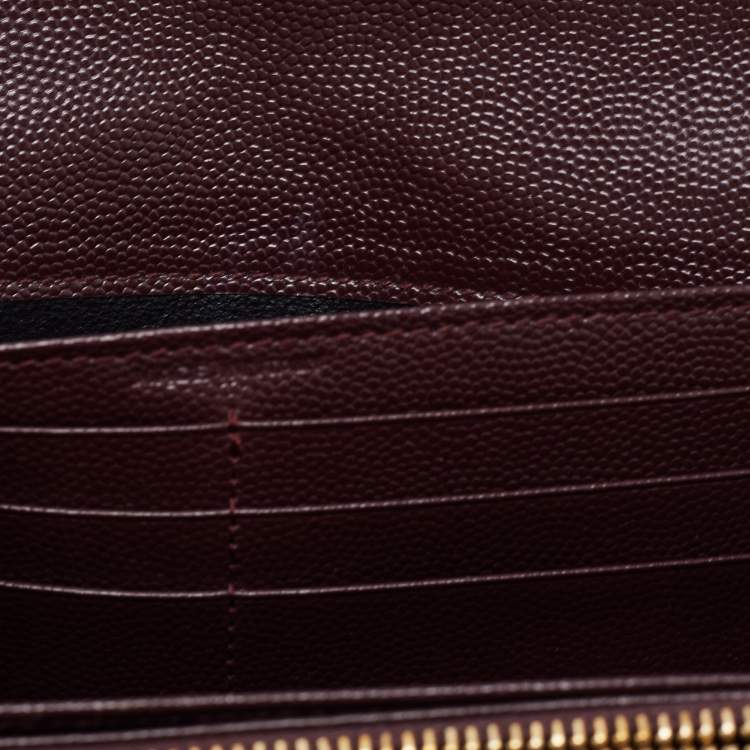Pre Owned Saint Laurent Burgundy Matelassé Leather Monogram Flap Continental Wallet