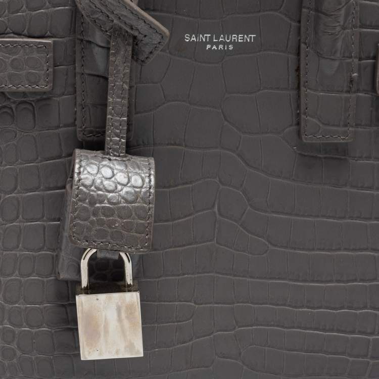 مملوكة مسبقًا Saint Laurent Grey Croc Embossed Leather Nano Classic Sac De Jour Tote