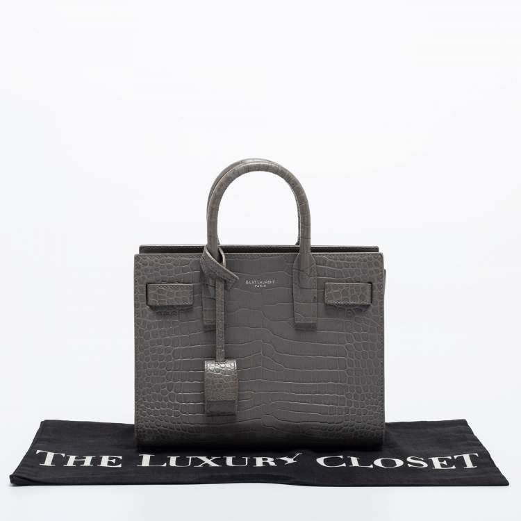 مملوكة مسبقًا Saint Laurent Grey Croc Embossed Leather Nano Classic Sac De Jour Tote